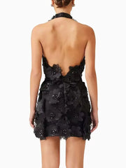 Halter 3d Flower Appliques Mini Dress
