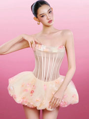 Strapless Flower Lace A-line Mini Dress