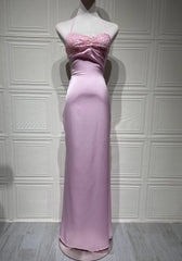 Sequin Strap Lace Up Back Satin Maxi Dress