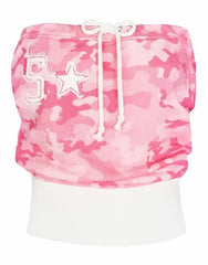 Camouflage Zipper Crop Hoodie, Tube Top, And Shorts, Sweatpants Set