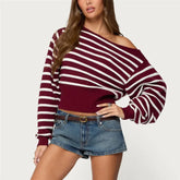 Off-Shoulder Striped Knit Sweater