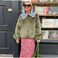 Ruffled Peter Pan Collar Fur Coat