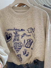 Grey Heart Embroidered Sweatshirt