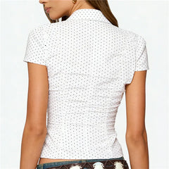 Polka Dot Lapel Short Sleeve Shirt