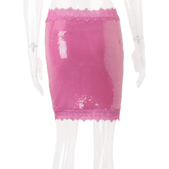 Pink See Through Sequin Midi Skirt