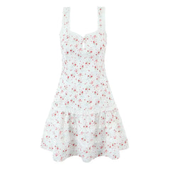 White Floral Print Frill Strap Mini Dress