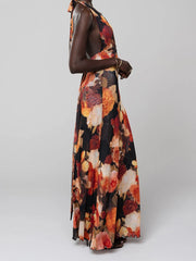 Halter Tie Up Floral Print Maxi Dress