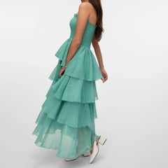 Smocked Ruffled Strapless Tiered Long Dress