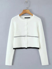 White Knit O-Neck Long Sleeve Top And Low Waist Shorts Set