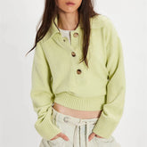 Knit Solid Long Sleeve Lapel Button Down Pullover