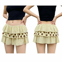 Yellow Mini Layered Dot Print Skirt