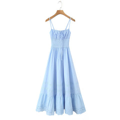 Smocked Ruched Tie Up Strappy Maxi Dress