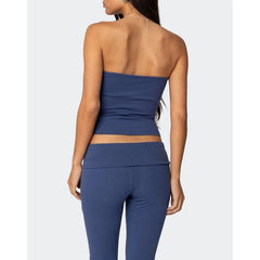 Bowknot Print Tube Top And Foldable Waist Flare Pants Set