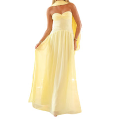 Pleated Strapless Maxi Dress with Choker Scarf