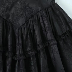 Black Jaqquared Print Spaghetti Strap A-line Mini Dress