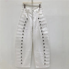 Multi Button Detaling Wide Leg Denim Jeans
