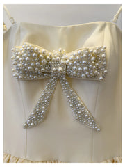 Yellow Strapless Bowknot Puffball Mini Dress