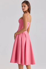 Pink Corset Spaghetti Strap Midi Dress
