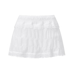 Low Waist Gathered Lace Trim Layered Mini Skort