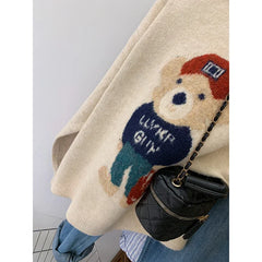 Round Neck Bear Applique Sweater