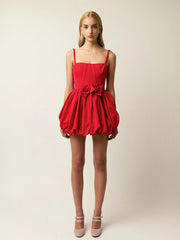 Red 3D flower Ball Gown Hem Mini Dress
