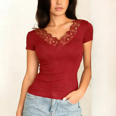 Short Sleeve Lace Trim T-shirt