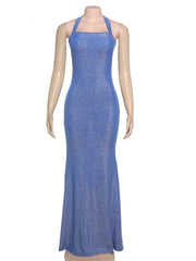 Blue Halter Maxi Dress