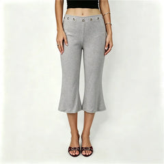 Low Waist Metal Eyelet Capri Flare Pants