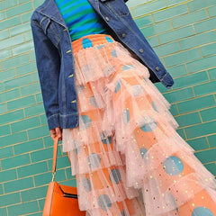 Dotted Sequin Tulle Ruffle Layered Pants