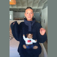 Bear Pattern High Collar Fleece Sweater