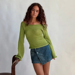 Off Shoulder Knitted Full Sweater