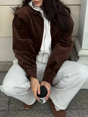 Brown Coudroy Zipper Jacket