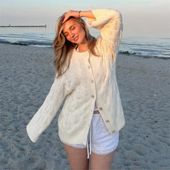 Round Neck Cable Knit Cardigan