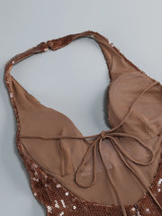Brown Sequin Halter Maxi Dress