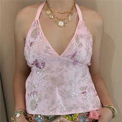 Sequin Open Back Tie Up Top