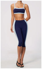 Two-Tone Contrast Seam Crop Top And Capri Leggings Set