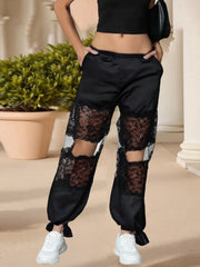 Black Lace Patchwork Wide Pants