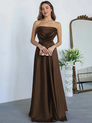 Satin Strapless Drape Maxi Gown