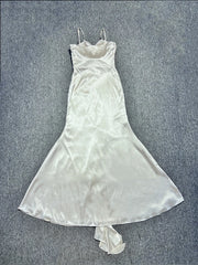 3D Flower Ruffles Satin Long Dress