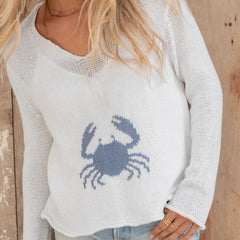 Crab Pattern Long Sleeve Thin Knit Top