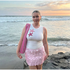 White Tank Top With 3D Appliqués