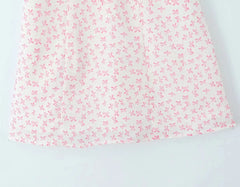 Pink Bow Print Ribbion Smocked Mini Dress