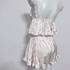 Bow Printed Crop Top with Shorts Loungewear Set
