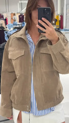 Brown Suede Zipper Cropped Jacket