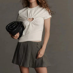 Short Sleeve Heart Cut Out Crop Top