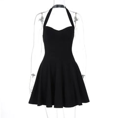 Black Halter Backless A-line Short Dress