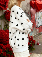 Heart Print Crew Neck Pullover
