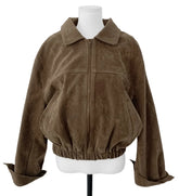 Suede Turn-down Collar Zipper Motorcycle Jacket