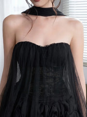 Strapless Tulle Frill Top And Textured Bloomers Shorts