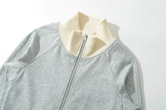 Rib Zipper Sweatshirt And Low Waist Pleated Mini Skirt Set